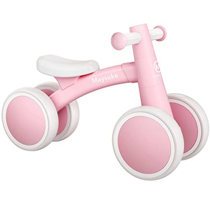 Maysuke Baby Balance Bike Toys for 1 Year Old Boys and Girls Gifts, Toddler Bike 10-24 Month First Birthday Gift with 4 Wheels, No Pedal (Baby Pink)