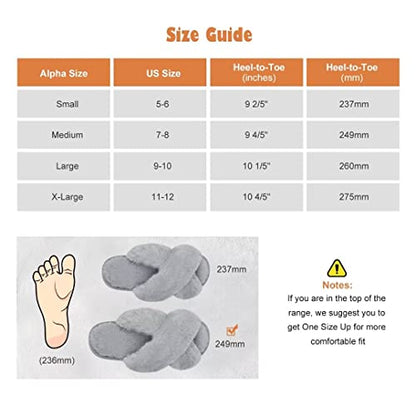DOIOWN Women’s Fuzzy Slippers Cross Band Fluffy Slippers Faux Fur Slippers Plush House Open Toe Cozy Slippers for Women (Grey, Size 11-12)