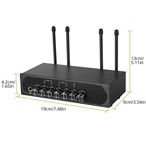 LiNKFOR Portable UHF 4 Channel Wireless Microphone System with Four Handheld Wireless Microphone, Bluetooth Wireless Connection for Mobliephones, 50 * 4 Frequencies, with Echo, AUX Input & Output