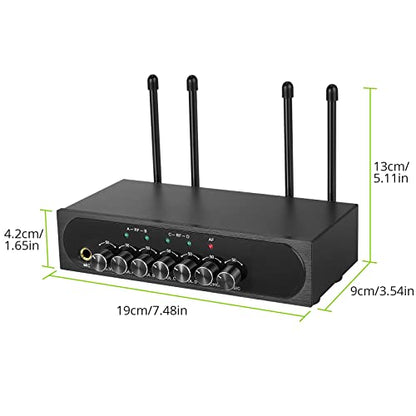 LiNKFOR Portable UHF 4 Channel Wireless Microphone System with Four Handheld Wireless Microphone, Bluetooth Wireless Connection for Mobliephones, 50 * 4 Frequencies, with Echo, AUX Input & Output