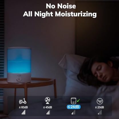 YOGIN Humidifiers for Bedroom Large room,Top fill 2.5L Ultrasonic cool mist Humidifiers for Baby Nursery and Plants,Up to 24 Hours of Operation, Auto Shut Off, 24dB Quiet,Night Light (Hu-02A-XNLit)