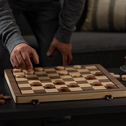 15" Wooden Chess Sets - Chess & Checkers Board Game | with 2 Extra Queens | Wooden Chess Set | Chess Board Set | Chess Sets for Adults | Chess Sets for Adults & Kids | Checkers Game for Kids & Adults