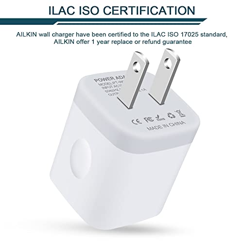 USB Wall Charger, Charger Adapter, AILKIN 2-Pack 2.1A Dual Port Quick Charger Plug Cube for iPhone 14 13 12 11 Pro Max 10 SE X XS 8 Plus Samsung Galaxy S22 S21 S20 Power Block Fast Charging Box Brick