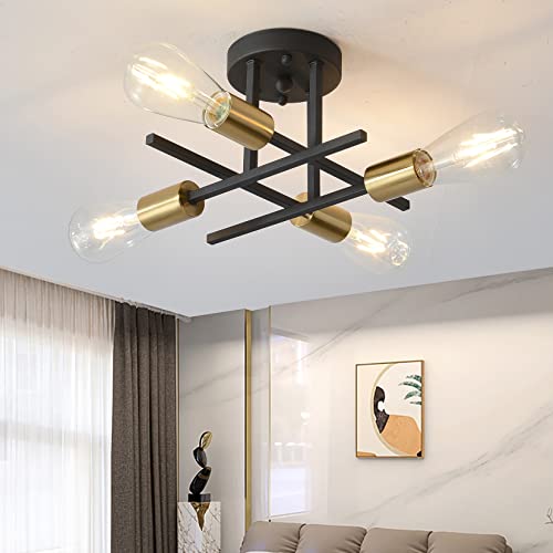 Ridiss Semi Flush Mount Ceiling Light, E26 Sputnik Chandelier Lighting 4-Lights Kitchen Flush Mount Light Fixture for Dining,Room Living,Room Bedroom, Foyer