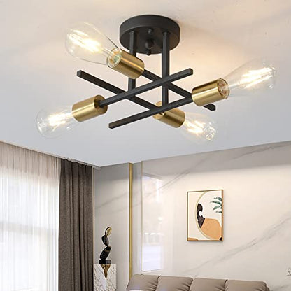 Ridiss Semi Flush Mount Ceiling Light, E26 Sputnik Chandelier Lighting 4-Lights Kitchen Flush Mount Light Fixture for Dining,Room Living,Room Bedroom, Foyer