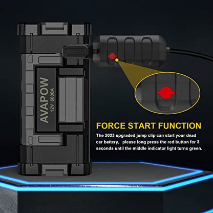 AVAPOW 6000A Car Battery Jump Starter(for All Gas or up to 12L Diesel) 2023 Upgraded Powerful Car Jump Starter with Dual USB Quick Charge and DC Output,12V Jump Pack with Built-in LED Bright Light