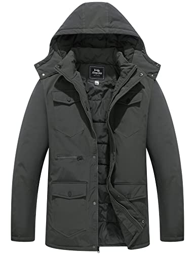 Ampake Men's Thicken Puffer Coats Parka Winter Jackets With Removable Hood (Grey,L)