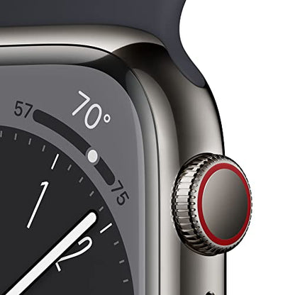 Apple Watch Series 8 [GPS + Cellular 41mm] Smart Watch w/Graphite Stainless Steel Case w/Midnight Sport Band-M/L. Fitness Tracker, Blood Oxygen & ECG Apps, Always-On Retina Display, Water Resistant