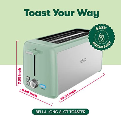BELLA 4 Slice Long Slot Toaster, Stainless Steel and Sage