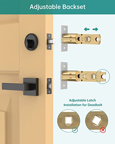 UYF Front Door Handle Set, Exteriort Door Lock Set with Single Cylinder Deadbolt and Lever, Reversible Entry Handleset for Right and Left Handed,Matte Black
