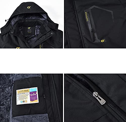 QPNGRP Mens Waterproof Ski Snowboarding Jacket Winter Windproof Snow Coat Black Large
