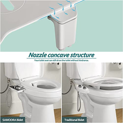 Bidet Attachment - SAMODRA Non-electric Cold Water Bidet Toilet Seat Attachment with Pressure Controls,Retractable Self-cleaning Dual Nozzles for Frontal & Rear Wash - Black