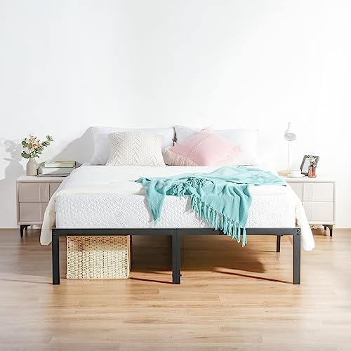 Olee Sleep 18 Inch Heavy Duty Steel Slat Anti-Slip Support, Easy Assembly Platform Bed frame, Noise Free Steel Mattress Foundation, Maximum Storage, No Box Spring Needed, Black, King Size