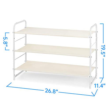 Simple Trending 6-Tier Stackable Shoe Rack, Expandable & Adjustable Fabric Shoe Shelf Storage Organizer, White