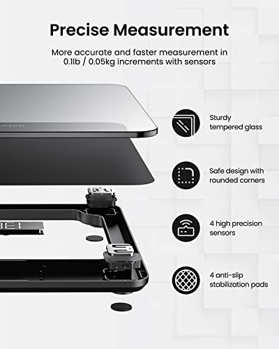 RENPHO Digital Bathroom Scale, Highly Accurate Core 1S Body Weight Scale with Lighted LED Display, Round Corner Design(11"/280mm, Black)