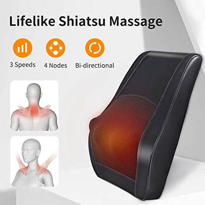 Boriwat Back Massager with Heat, Massagers for Neck and Back, 3D Kneading Massage Pillow for Back, Neck, Shoulder, Leg Pain Relief, Gifts for Men Women Mom Dad, Stress Relax at Home Office and Car