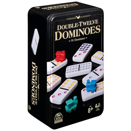Spin Master Games Double Twelve Dominoes Set in Storage Tin, for Families and Kids Ages 8 and up