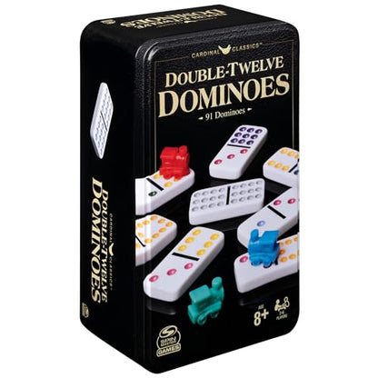 Spin Master Games Double Twelve Dominoes Set in Storage Tin, for Families and Kids Ages 8 and up