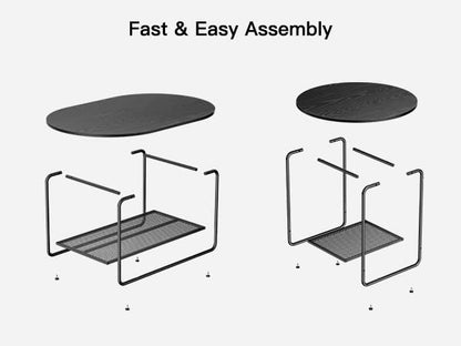 Amada Coffee Table Set, 2-Tier Center Table with Open Shelf and Metal Frame, Modern Round Coffee Table for Living Room, Set of 2, AMCT2B
