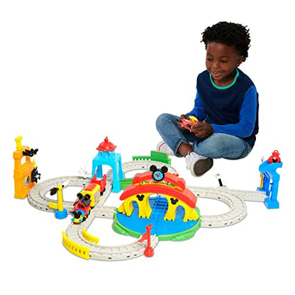 Disney Junior Mickey Mouse Around Town Track Set, 40-piece Remote Control Toy Train, Officially Licensed Kids Toys for Ages 3 Up, Gifts and Presents, Amazon Exclusive