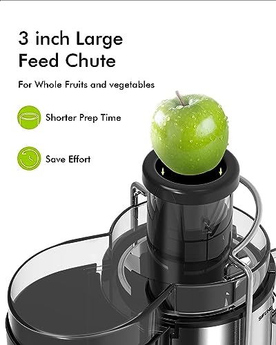 SiFENE Juicer Machine Extractor, 500W High-Speed Quick Juice Making, 3" Wide Chute for Veggies & Fruits, Easy to Clean, BPA Free, Durable Stainless Steel Kitchen Juicer