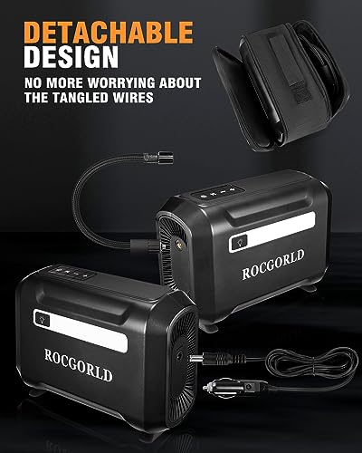 ROCGORLD R7 Tire Inflator Portable Air Compressor, 12V DC Car Tire Air Pump with Auto Shut-Off Function, 150 PSI 3X Faster Inflation Portable Tire Inflator for Car, Bike, Ball, Motor