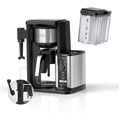 Ninja CM401 Specialty 10-Cup Coffee Maker with 4 Brew Styles for Ground Coffee, Built-in Water Reservoir, Fold-Away Frother & Glass Carafe, Black