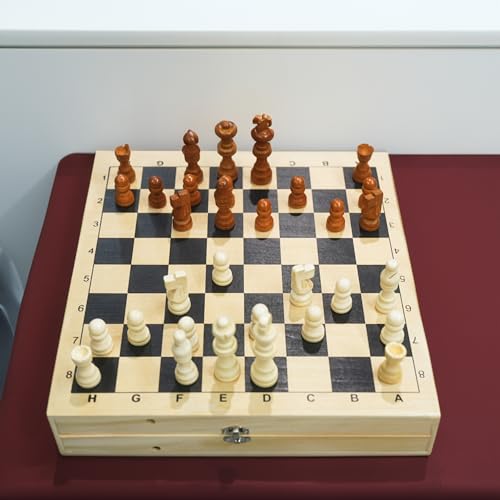 NEROSUN Foldable Chess Set, Handmade Portable Travel Chess Game 2 in 1 Fast Sling Puck Hockey Curling Table Game, Beginner Chess Toys Set for Kids Family