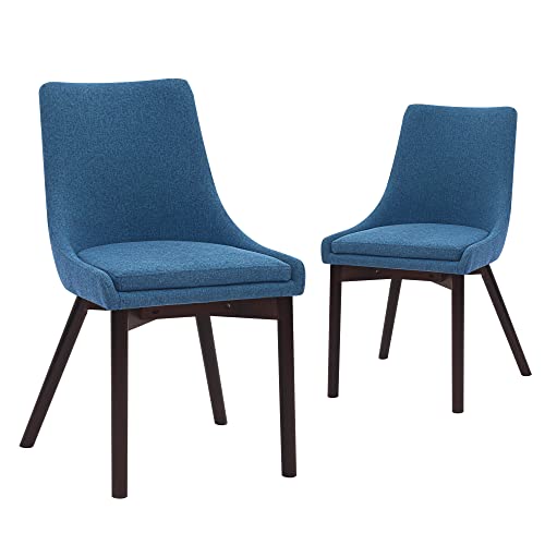 CangLong Upholstered Fabric Chairs and Solid Wood Legs for Kitchen Dining Bedroom Living Room, Set of 2, Blue