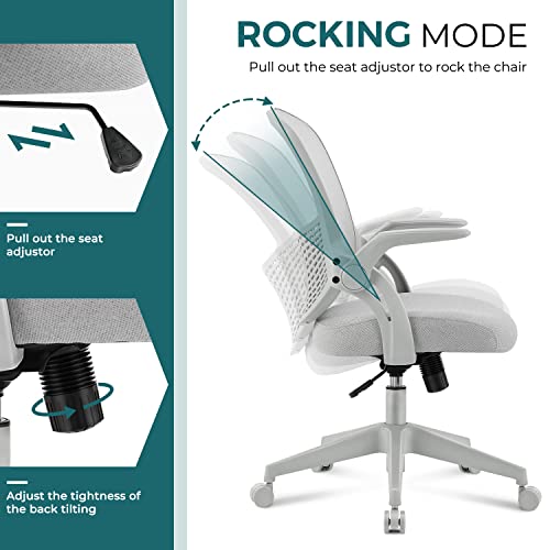 SMUG Home Office Ergonomic Desk Mesh Computer Modern Height Adjustable Swivel Chair with Lumbar Support/Flip-up Arms, Grey, 17" D x 19.5" W x 36" H