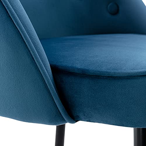 Guyou 30Inch Blue Velvet Bar Stools Set of 4 with Tufted Round Back, Modern Upholstered Kitchen Island High Chairs Barstools with Gold Footrest for Dining Room Kitchen Home Party