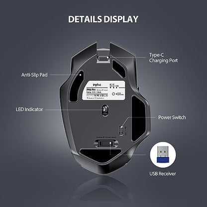 INPHIC Bluetooth Wireless Mouse, 3 Modes Bluetooth 5.0&4.0 Mouse 2.4G Rechargeable Mouse with 6 Button, Upgraded Battery Level Visible Ergonomic Computer Mouse for Laptop, Mac, PC etc.