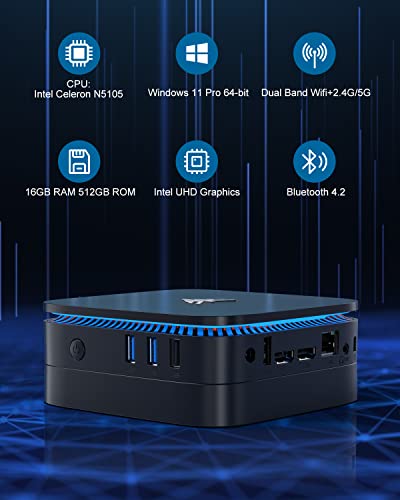 KAMRUI Upgraded AK1 PRO Mini PC Windows 11 Pro,Intel 11th Gen N5105(up to 2.9GHz,16GB RAM/512GB M.2 SSD,4K UHD,2.5 inch SSD（up to 2TB,2.4G/ 5.0G WiFi,Super Powerful Office/Business Education
