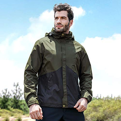CAMEL CROWN Mens Waterproof Jacket Hooded Windbreaker Windproof Rain Coat Shell for Outdoor Hiking Climbing Traveling (Army Green, L)