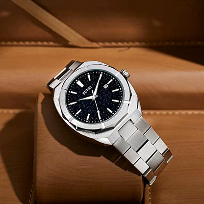 BUREI Fashion Quartz Watch for Men Watch Analog Date Watch with Stainless Steel Band Waterproof Classic Watches for Men