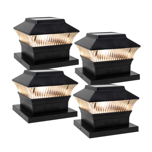 ONLSITY 25 Lumen Solar Post Cap Lights fit True 4"x4" & 5.5"x5.5" Post, High Brightness Filament LED, 3000K Warm White, Solar Powered Fence Deck Post Cap Lamp, Waterproof, Black, 4 PK