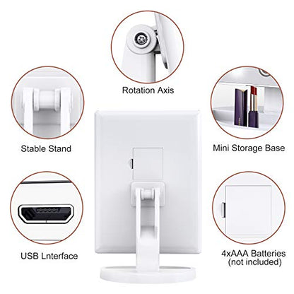Makeup Mirror Vanity Mirror with Lights, 2X 3X 10X Magnification, Lighted Makeup Mirror, Touch Control, Trifold Makeup Mirror, Dual Power Supply, Portable LED Makeup Mirror, Women Gift (White+10X)