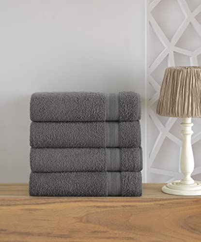Grey Bath Towels 27" x 54" Quick-Dry High Absorbent 100% Turkish Cotton Towel for Bathroom, Guests, Pool, Gym, Camp, Travel, College Dorm, Shower (Grey, 4 Pack Bath Towel)