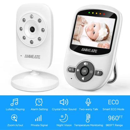 Video Baby Monitor with Digital Camera, ANMEATE Digital 2.4Ghz Wireless Video Monitor with Temperature Monitor, 960ft Transmission Range, 2-Way Talk, Night Vision, High Capacity Battery