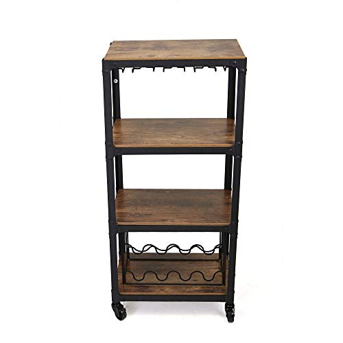 Mind Reader Bar Cart, Wine Rack, Kitchen Storage, Rolling, Utility Cart, Storage, Wood, Metal, 17.85"L x 12"W x 39"H, Brown