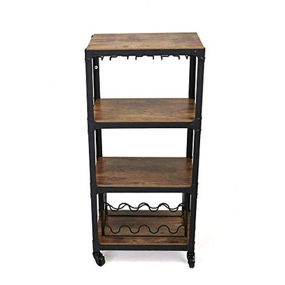 Mind Reader Bar Cart, Wine Rack, Kitchen Storage, Rolling, Utility Cart, Storage, Wood, Metal, 17.85"L x 12"W x 39"H, Brown