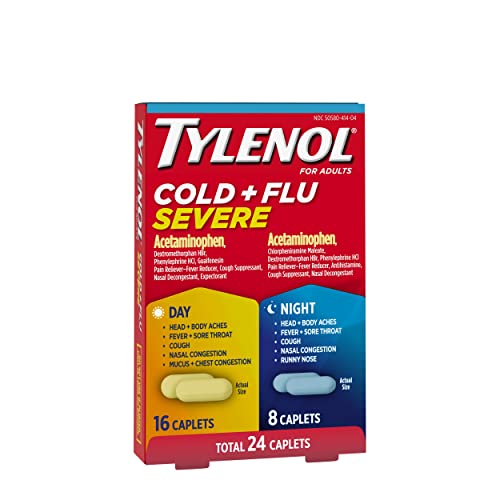 Tylenol Cold + Flu Severe Day & Night Caplets for Fever, Pain, Cough & Congestion Relief, 24 Count