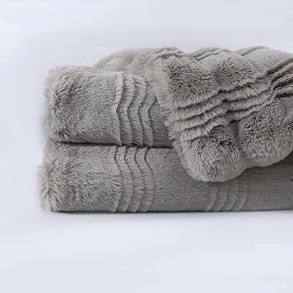 LuxenrelaX Plush Faux Fur Throw Blanket, Elegant Fuzzy Blanket with Water Wave Pattern, Warm Fluffy Blanket for Bed, Couch, Grey, 50x60 inches