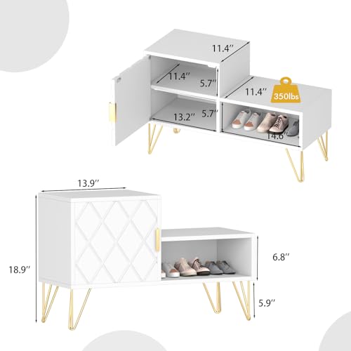 Sumell Shoe Bench with 2 Compartments & Adjustable Shelf-Stylish Storage Solution, Holds up to 350lb, Perfect for Entryway/Hallway or Bedroom End of Bed/Living Room-30 Inches, White