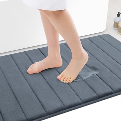Colorxy Memory Foam Bath Mat 24x16, Ultra Soft and Absorbent Bathroom Rugs, Non-Slip, Machine Wash Dry, Thick Bath Rug Carpet for Bathroom Floor, Sink and Shower, Dark Grey