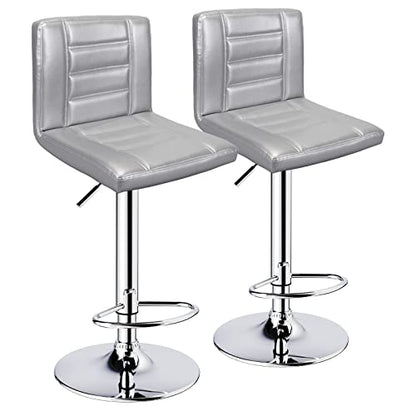 Leopard Bar Stools Set of 2, Modern Adjustable Bar Stool with Back, Straight Line Swivel Barstool - Silver