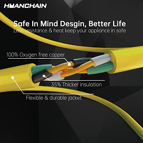 Outdoor Extension Cord 75 Foot Waterproof, 16/3 Gauge Flexible Cold-Resistant Appliance Extension Cord Outside, 10A 1250W 16AWG SJTW, 3 Prong Heavy Duty Electric Cord Yellow, ETL HUANCHAIN