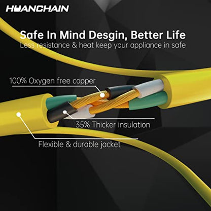 Outdoor Extension Cord 75 Foot Waterproof, 16/3 Gauge Flexible Cold-Resistant Appliance Extension Cord Outside, 10A 1250W 16AWG SJTW, 3 Prong Heavy Duty Electric Cord Yellow, ETL HUANCHAIN