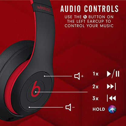Beats Studio3 Wireless Noise Cancelling Over-Ear Headphones - Apple W1 Headphone Chip, Class 1 Bluetooth, 22 Hours of Listening Time, Built-in Microphone - Defiant Black-Red (Latest Model)