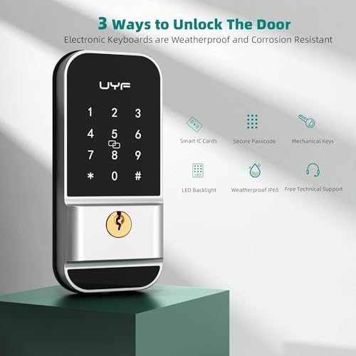 Keyless Entry Smart Door Lock with Handle Set，Front Door Keypad Lock，Electronic Deadbolt Door Lock，Auto Lock&Easy Installation，Digital Keypad Door Lock for Home Hotel Bedroom，Silver